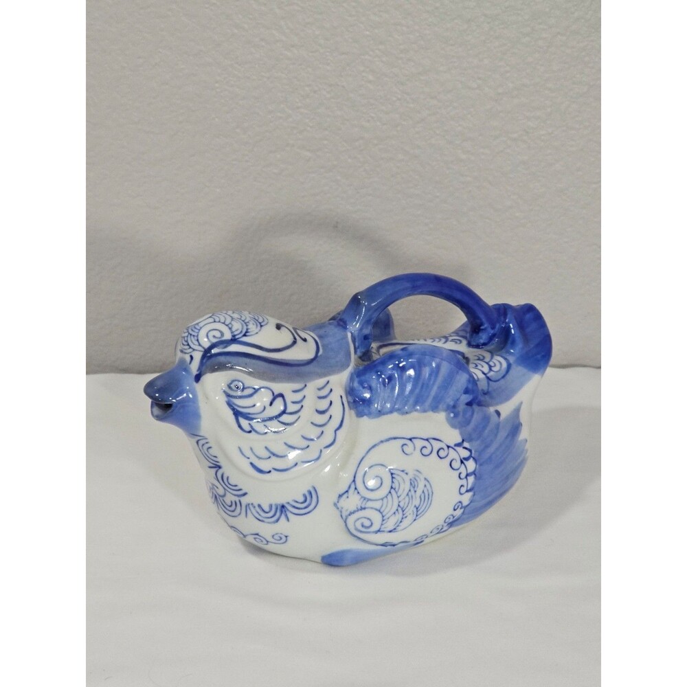 Vintage Chinese Blue and White Porcelain Bird Shaped Teapot Figural Chinoiserie
